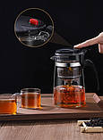Подарунковий набір  чайник заварювальний з кнопкою Гун Фу типод 700 мл з 3 чашками, фото 9