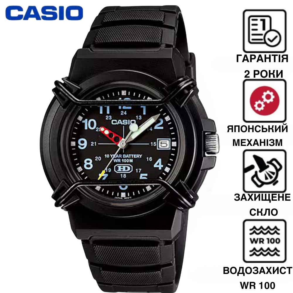 Годинник чоловічий Casio наручний кварцовий з датою стрілочний водонепроникний годинник Касіо з чорним циферблатом оригінал