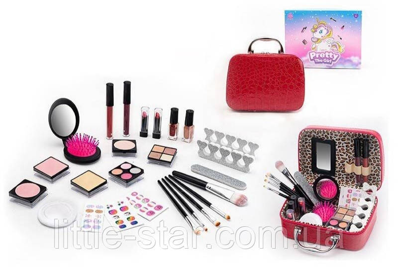 Б'юті-кейс з дитячою косметикою Нюдовий шарм, тіни, лаки, помади, пудра, пензлики