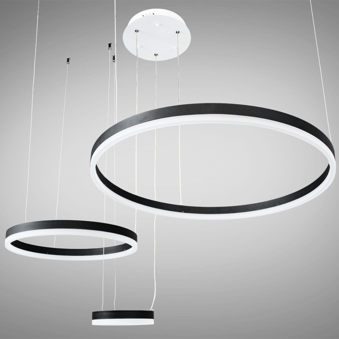 Дизайнерська Led люстра з колами Diasha 90W до 20 кв.м колір  D2485-600+400+200BK