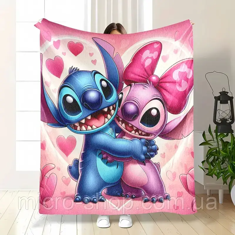 Плюшевий плед ковдра покривало Стіч та Ангел Ліло та Стіч Lilo & Stitch 150х200 см