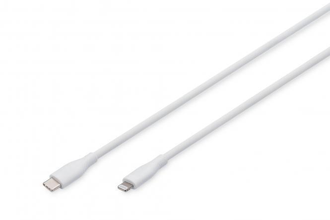 Кабель DIGITUS USB-C > Lightning заряджання/синхронізації, USB 2.0, 60W, силіконовий, 1м, білий, фото 1