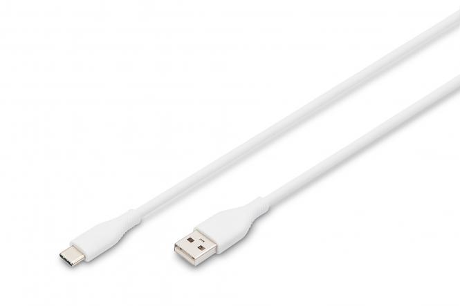 Кабель DIGITUS USB-A > USB-C заряджання/синхронізації, USB 2.0, 60W, силіконовий, 1м, білий, фото 1