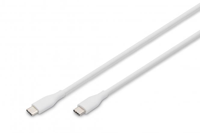 Кабель DIGITUS USB-C > USB-C заряджання/синхронізації, USB 2.0, 60W, силіконовий, 2м, білий, фото 1