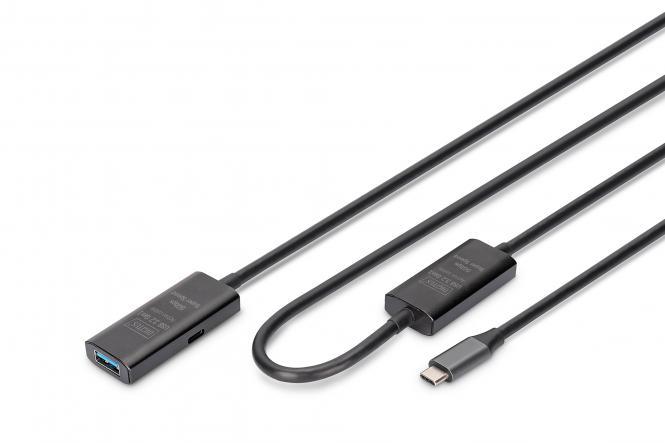 Подовжувач DIGITUS USB 3.2 Gen1 Active Cable 5G, C/M-A/F, 10м, чорний, фото 1