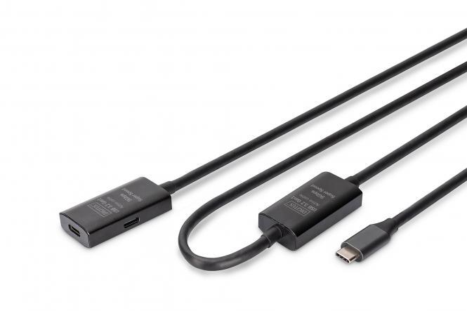 Подовжувач DIGITUS USB 3.2 Gen1 Active Cable 5G, C/M-C/F, 10м, чорний, фото 1