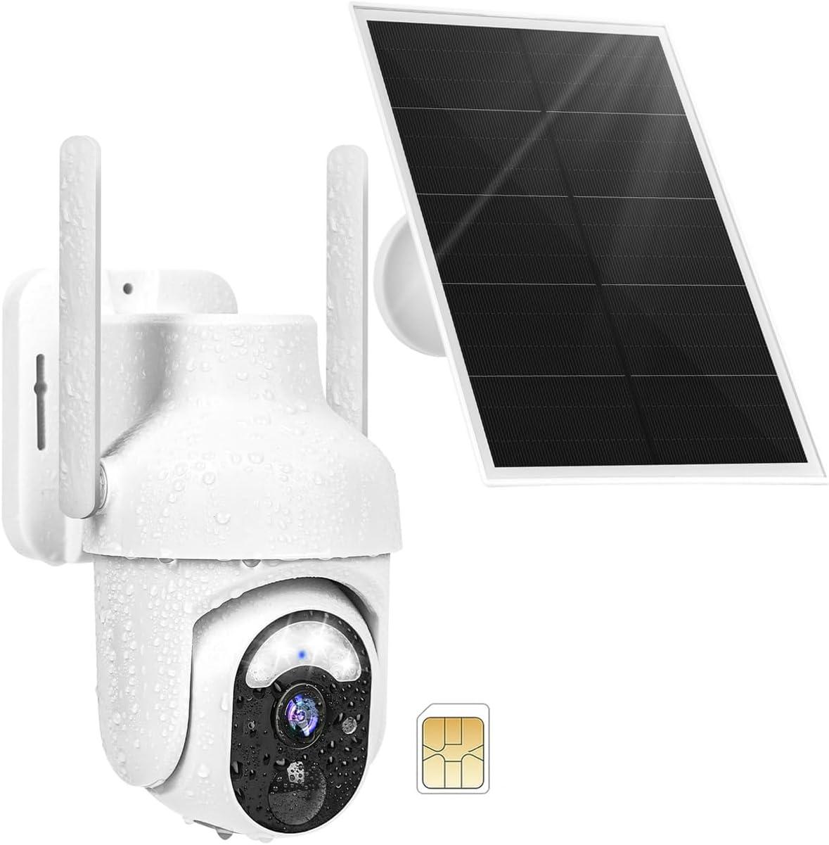 4G LTE Камери безпеки Бездротові на відкритому повітрі з SIM-картою Без WiFi 2K 360° Вид Камери з живленням від сонячних батарей, фото 1