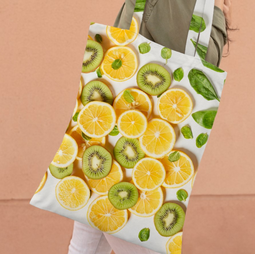Сумка шопер еко "Апельсин ківі фрукти часточки цитрус", фото 1