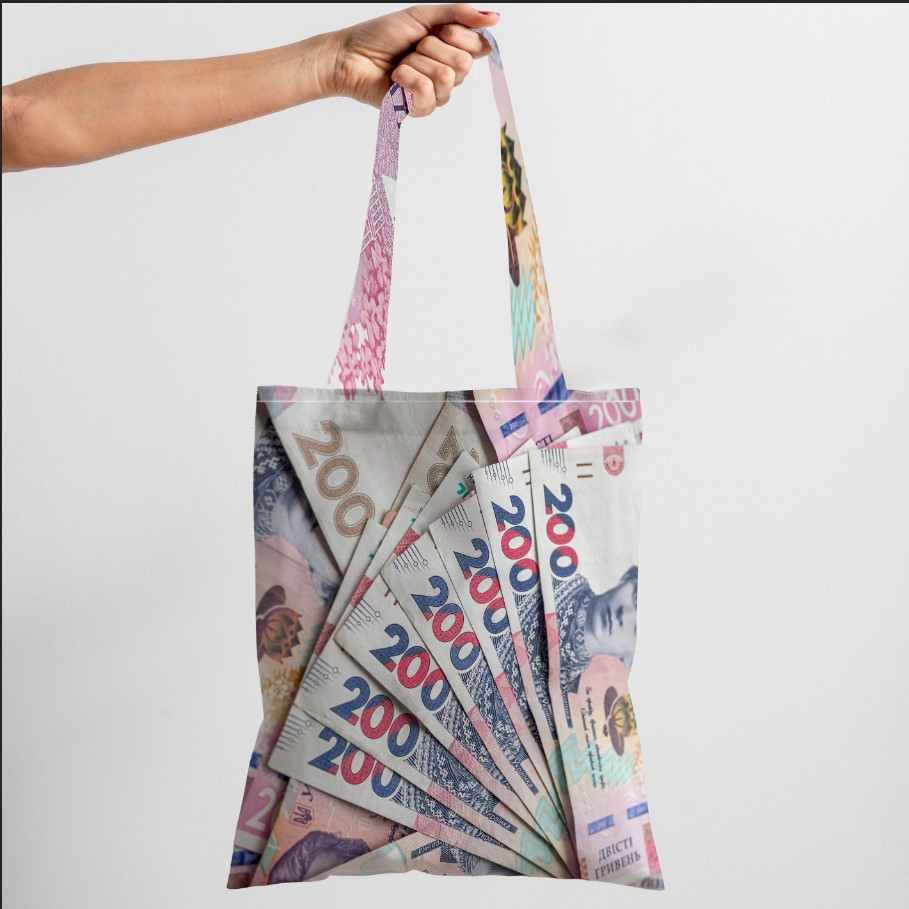 Сумка шопер еко "Валюта банкноти гривні грощі", фото 1