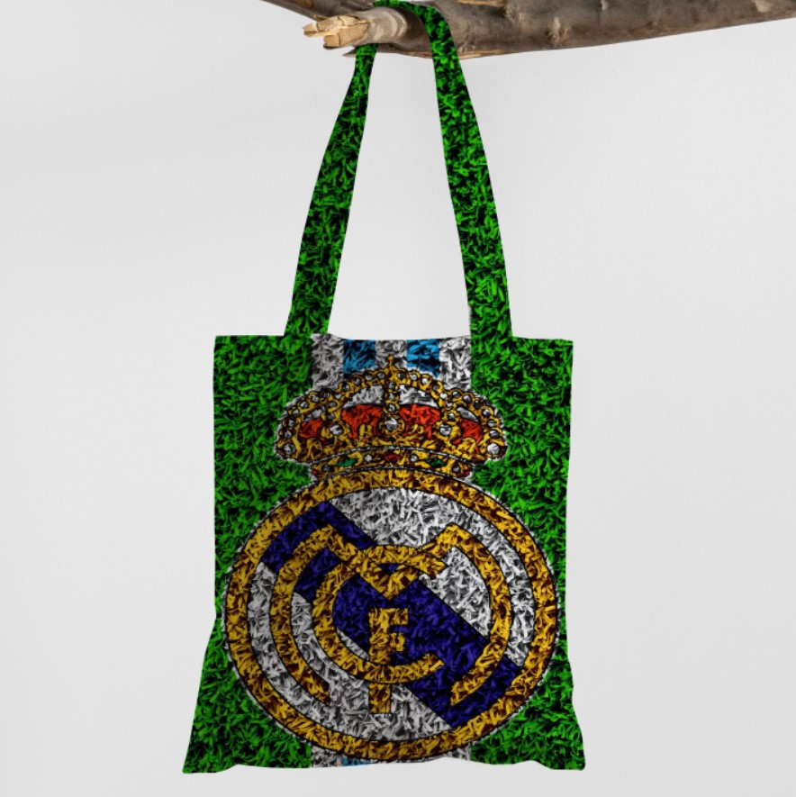 Сумка шопер еко "Реал Мадрид клуб емблема логотип футбол текстура трави", фото 1