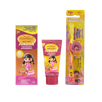 ЗУБНАЯ ПАСТА ДИТЯЧА ЮНІОР 100ГРМ. ПАТАНДЖАЛІ DANT KANTI JUNIOR(100GM). PATANJALI +ЩІТКА