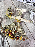 Лялька з натуральних матеріалів на Великдень, оберіг мотанка з букетиком , мотанка з сухоцвітів,32-30 см, фото 5