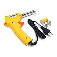 Електричний паяльник жовтий з курковим механізмом подачі припою і тримачем котушки потужністю 60 Вт, фото 2