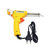 Електричний паяльник жовтий з курковим механізмом подачі припою і тримачем котушки потужністю 60 Вт, фото 4