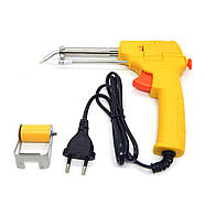 Електричний паяльник жовтий з курковим механізмом подачі припою і тримачем котушки потужністю 60 Вт, фото 3