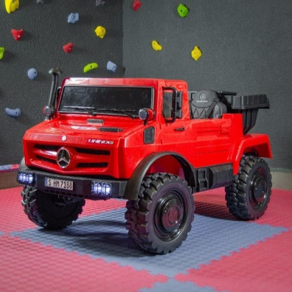 Електромобіль дитячий двомісний Mercedes-Benz Unimog 350W, 36V (червоний колір) з відкидним кузовом, фото 1