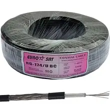 Кабель коаксіальний RG-174/U EUROSAT, багатожильний, калюжена мідь, 64%, чорний, 100 м