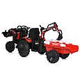 Дитячий електротрактор із заднім і переднім ковшем TOP-WORKER з причепом (червоний колір), фото 7