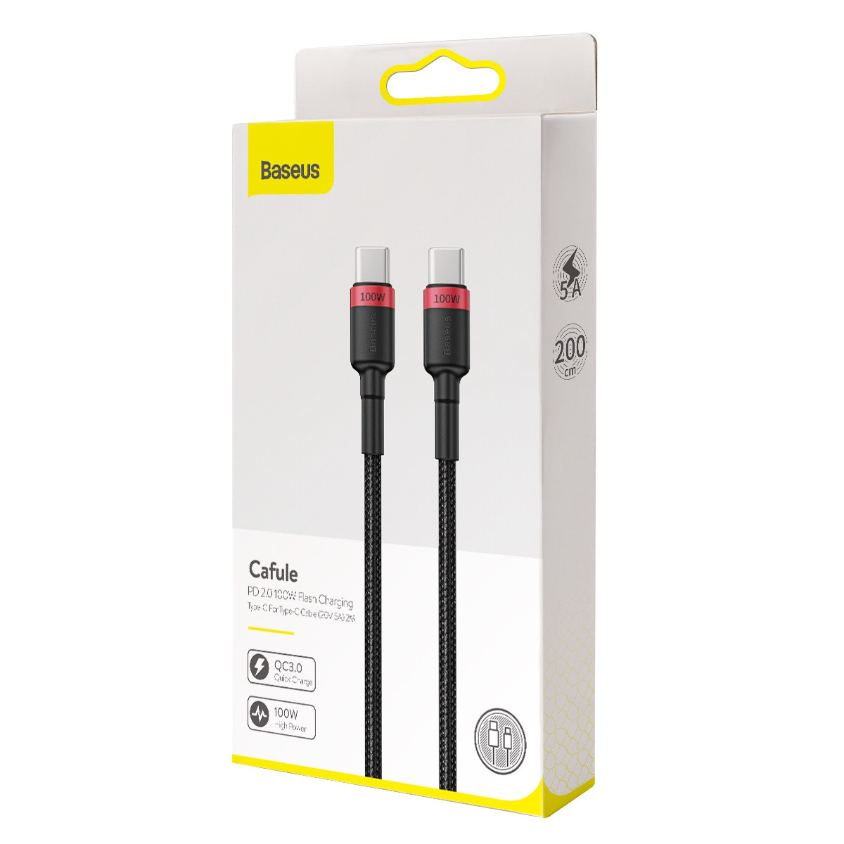 Кабель Baseus Cafule Type-C to Type-C PD2.0 100 W 5 A 20V 2M Чорний/Червоний (CATKLF-AL91)
