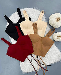 Базовий топ із чашками на бретелях + на спинці шнурівка чорний