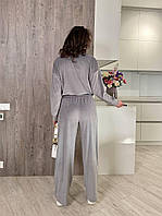 Велюровий костюм (кофта на блискавці та вільні штани палацо) сірий, фото 2
