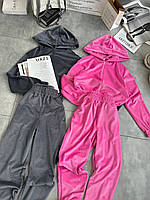 Велюровий костюм (кофта на блискавці з капюшоном + штани манжета по низу на гумці) графіт, фото 2