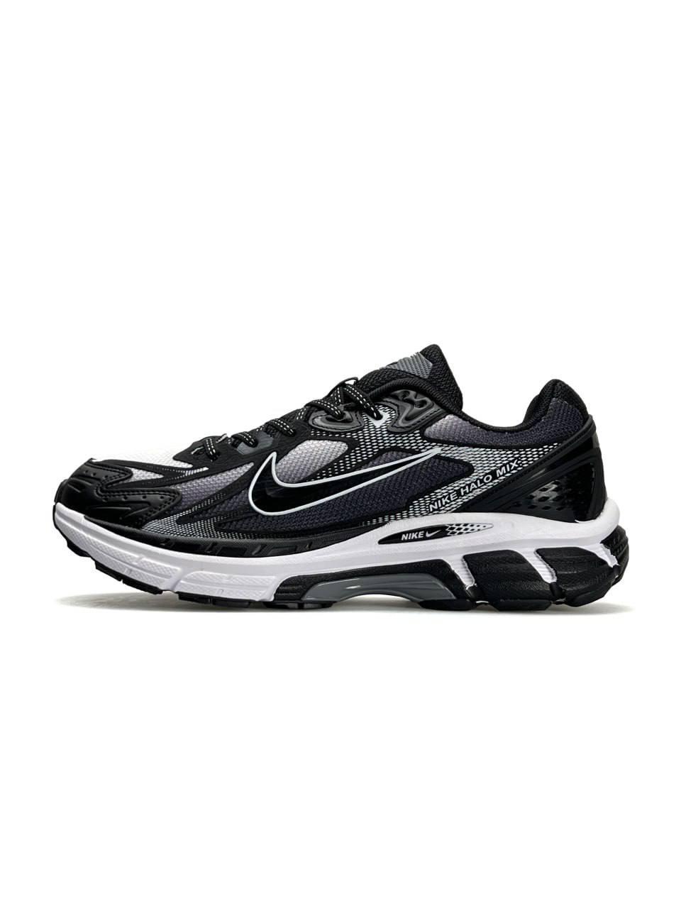 Чоловічі шкіряні текстиль кросівки Nike Halo Mix Black White, кеди Найк чорні шкіра нейлон. Чоловіче взуття 41