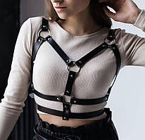 Портупея-оборот на сукні, чорна шкіряна класична портупея, ремені з регульованими застібками, гартер шкіра