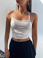 Однотонна жіноча базова майка топ на тонких бретелях (молочна, чорна, моко)