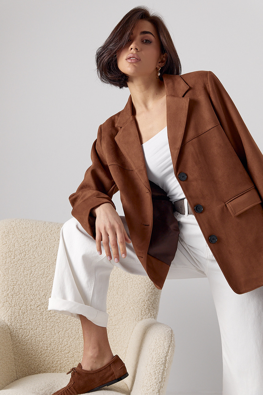 Замшевий жіночий піджак на ґудзиках, фото 1