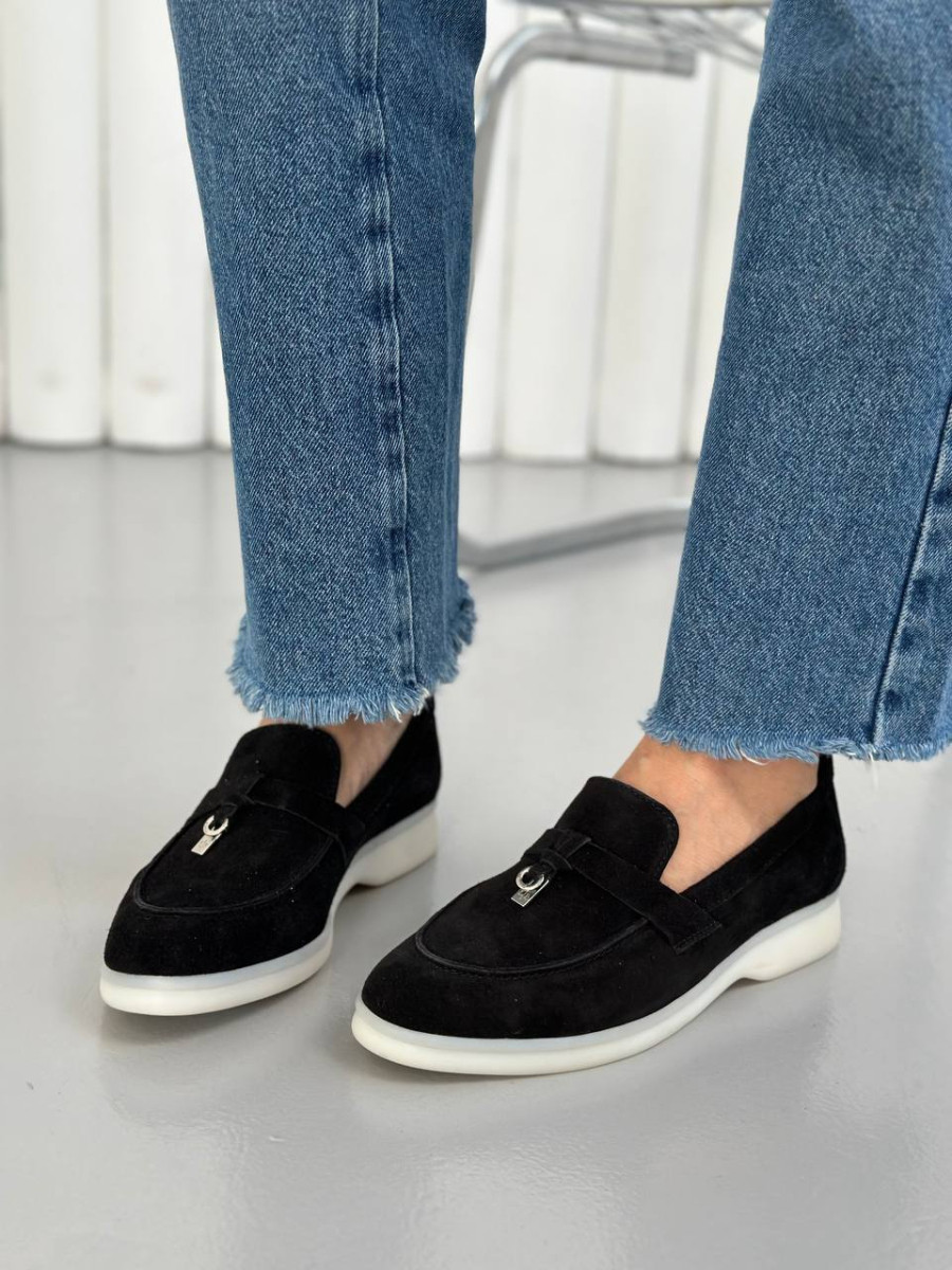 Лофери жіночі замшеві чорного кольору, фото 1