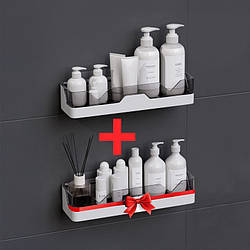 Навісні полиці у ванну – 1+1 у подарунок! Пластикові полиці на стіну, органайзер у ванну чорний (XN-318)