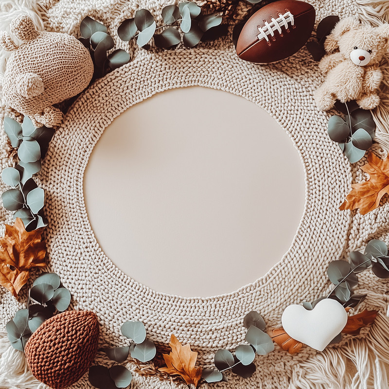 Вініловий фон для зйомки композиція з плетеним колом, іграшками і декором 40x40 см, №552668, фото 1