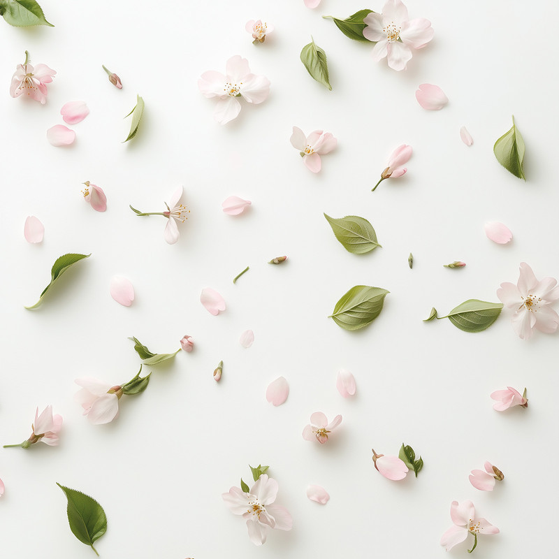 Вініловий фотофон для фото з білою поверхнею та розсипом пелюсток і зеленого листя 40x40 см, №552747, фото 1