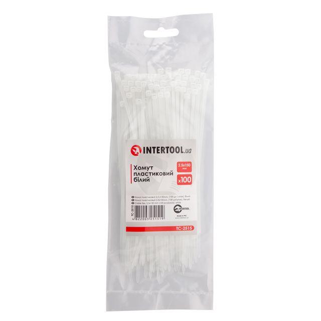 Хомут пластиковий 2,5*150 мм, білий, 100 од. INTERTOOL TC-2515, фото 1
