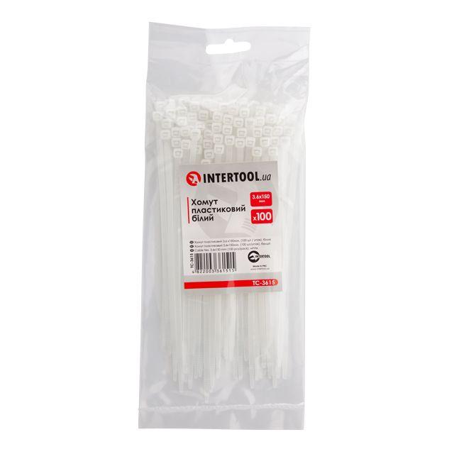Хомут пластиковий 3,6*150 мм, білий, 100 од. INTERTOOL TC-3615, фото 1