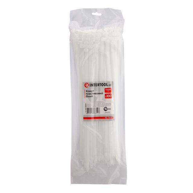 Хомут пластиковий 7,6*350 мм, білий, 100 од. INTERTOOL TC-7635, фото 1
