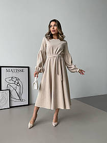 Вельветове плаття з рукавами-ліхтариками та поясом