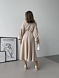 Вельветове плаття з рукавами-ліхтариками та поясом, фото 2
