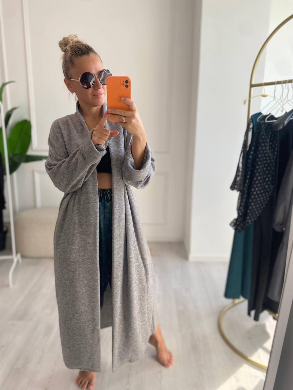 Жіночий кардиган з двосторонньої ангори, довгий стильний кардиган, фото 1