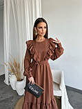 Жіноча довга сукня з рюшами та поясом, фото 5