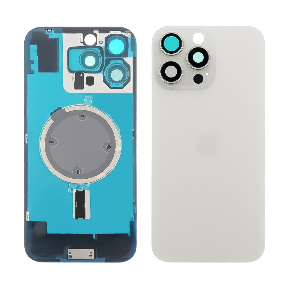 Заднє скло корпусу для Apple iPhone 16 Pro White Titanium (біле) з рамкою та склом камери, фото 1