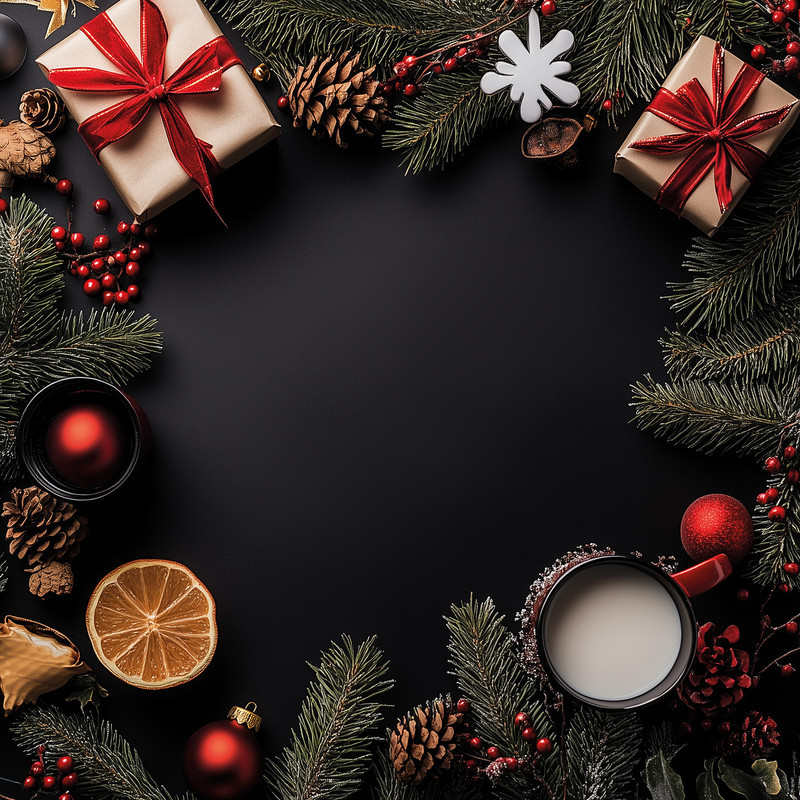 Фотофон вініловий чорний святковий фон для зйомки з подарунками, ягодами і кулями, 40x40 см, №553168, фото 1