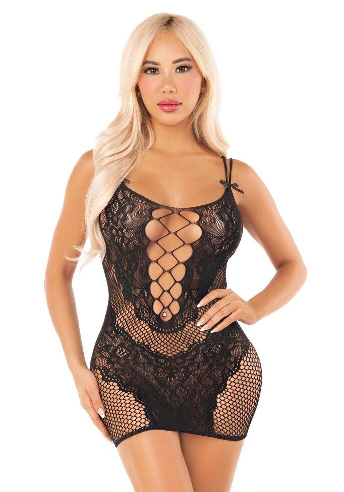 Футболка Leg Avenue Lace and Net Mini Dress with Dual Strap One Size, Black