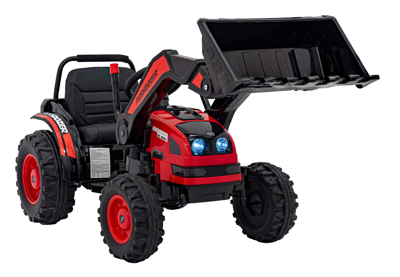 Акумуляторний трактор для дітей, червоний + ківш з рухомою рукою + пульт дистанційного керування + повільний, фото 1