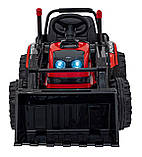 Акумуляторний трактор для дітей, червоний + ківш з рухомою рукою + пульт дистанційного керування + повільний, фото 2