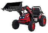Акумуляторний трактор для дітей, червоний + ківш з рухомою рукою + пульт дистанційного керування + повільний, фото 3
