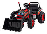 Акумуляторний трактор для дітей, червоний + ківш з рухомою рукою + пульт дистанційного керування + повільний, фото 4