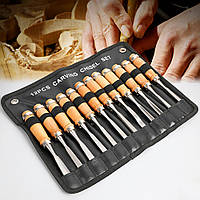 Набір стамесок для різьби по дереву + чохол, 12шт / Різці по дереву для ручної роботи / Стамески по дереву