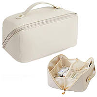 Косметичка с полным доступом из экокожи (23,5х13х13 см), Белая / Сумка-косметичка / Дорожная женская сумка
